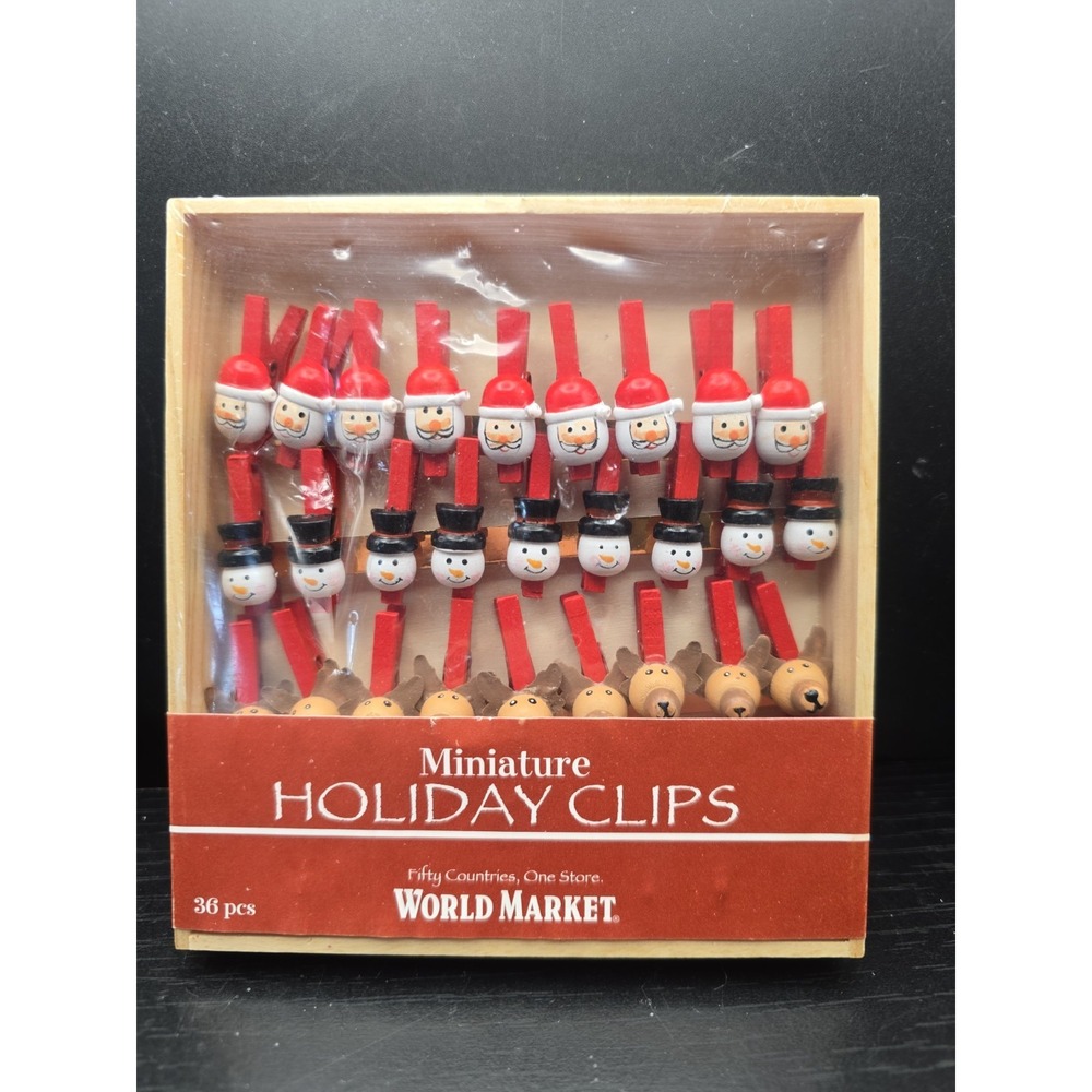 Miniature Holiday Clips-World Market- 36 Pieces- Santa,Snowman,Reindeer